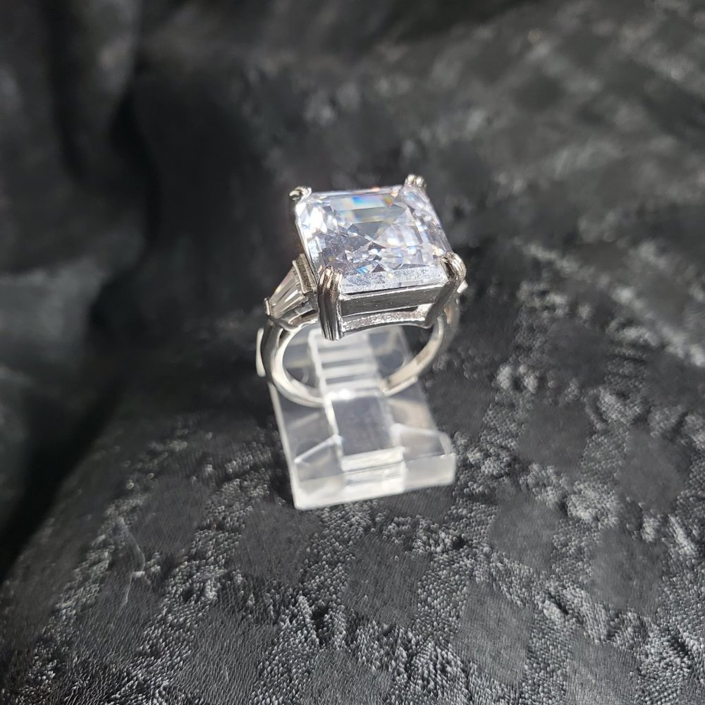 Monica Asscher Cut 9.5 carat CZ Engagement Statement Ring 925 Sterling Silver - Picture 15 of 16